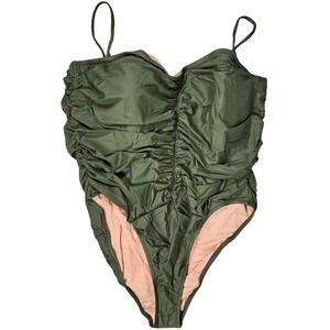 J. Crew Ruched sweetheart one-piece in Safari Green‎ Plus 24 NWT